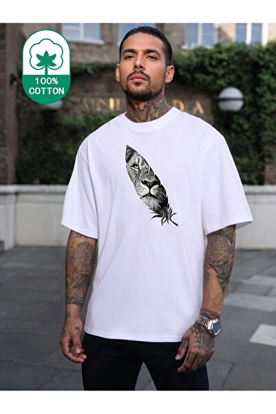 Massgai Μπλουζάκι Unisex Lion Tiger Printed Oversize 100% βαμβάκι