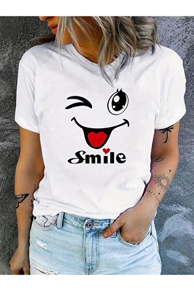 Massgai Unisex Smile Blink Printed Oversize 100% βαμβακερό μπλουζάκι