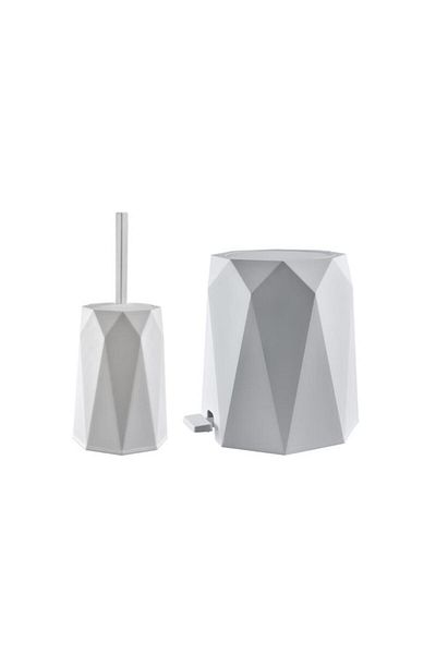 Omnipazar Elf-478 Geo 2-Piece Trash Can Wc Brush Bathroom Set