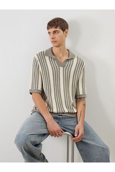 LC Waikiki Xside Polo Neck Striped Men's Knitwear Sweater