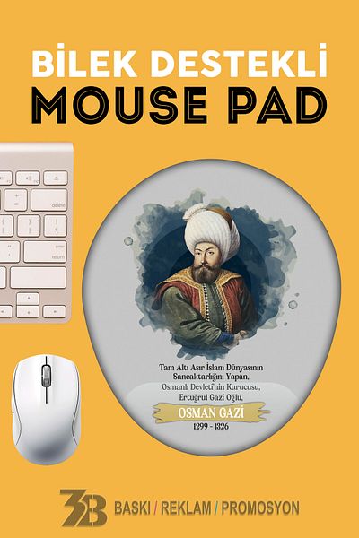 3B BASKI REKLAM PROMOSYON Osman Gazi̇ Orthopedic Supported Oval Mouse Pad-Mouse Bottom-3Bomouse30