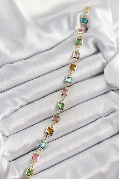 Avantaj Kapıda ®   Brass Mixed Color Square Zircon Stone Gold Color Women's Bracelet
