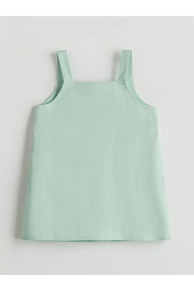 LC Waikiki Lcw Eco Green Square Neck Gabardine Girl's Dress