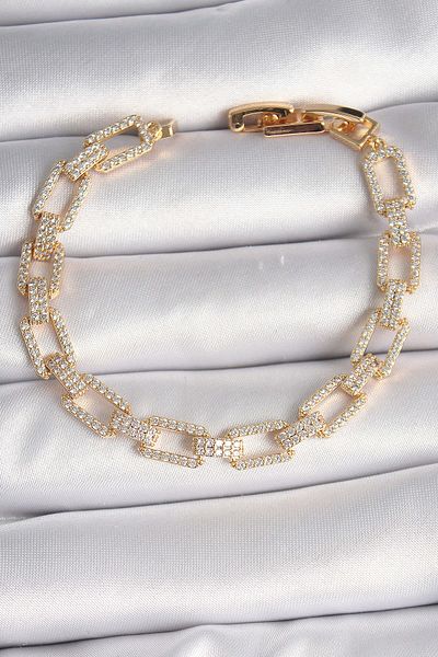 Avantaj Kapıda ®   Brass Gold Color Zircon Stone Chain Model Vip Series Women's Bracelet