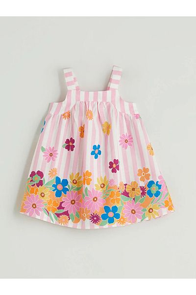 LC Waikiki Lcw Kids Pink Floral Girl's Linen Blend Dress