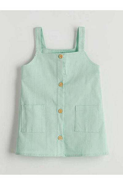 LC Waikiki Lcw Eco Green Square Neck Gabardine Girl's Dress