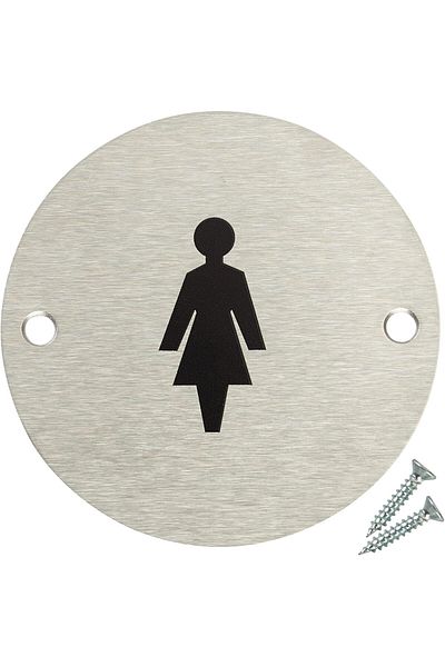 GENERAL Fire Door Guru® Female Toilet Door Sign - 76mm Disc - Stainless Steel Safety Sign - Fixings Include
