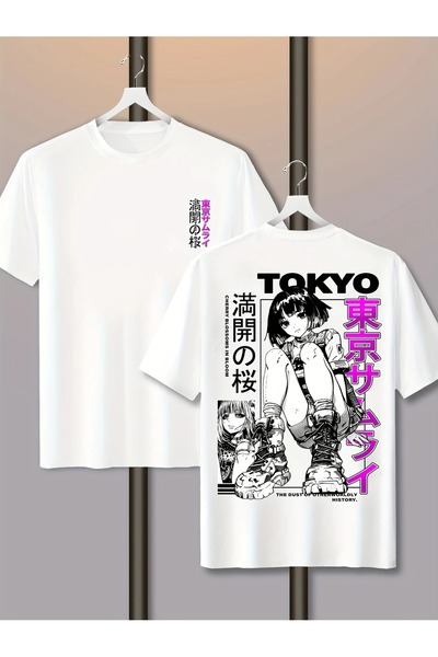 Massgai Tricou oversize unisex Tokyo Anime imprimat 100% bumbac
