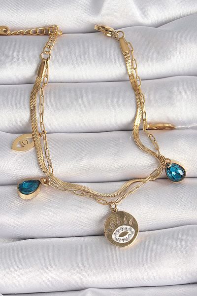 Avantaj Kapıda ®   316L Steel Gold Color Zircon Stone Eye Processing Figure Women's Bracelet