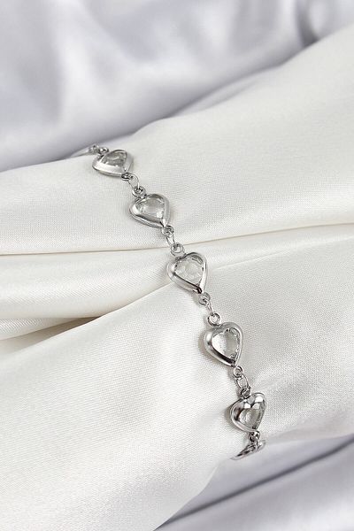 Avantaj Kapıda ®   Brass Silver Color Heart Zircon Stone Women's Bracelet
