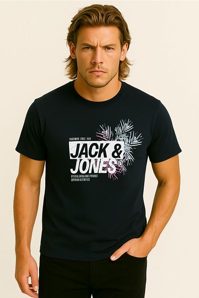 Jack & Jones Ανδρικό μπλουζάκι J&J με τυπωμένο λογότυπο Navy Navy