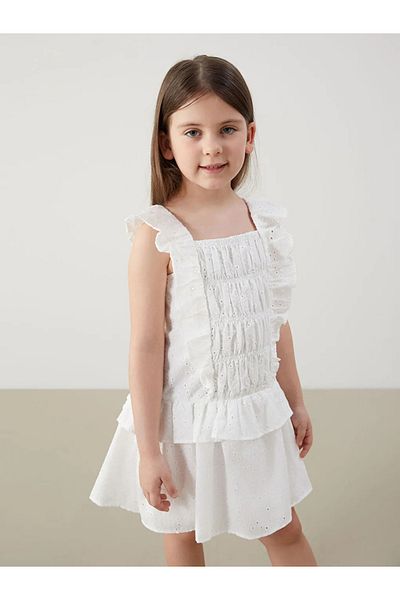 LC Waikiki Lcw Kids White Square Collar Girls' Lace Dress