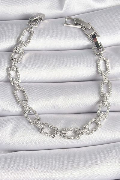 Avantaj Kapıda ®   Brass Silver Color Zircon Stone Chain Model Vip Series Women's Bracelet