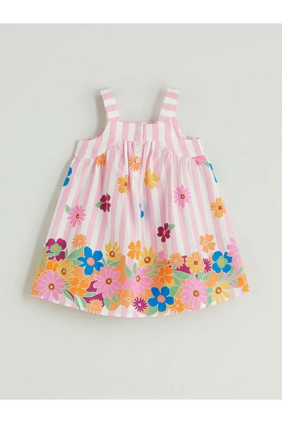 LC Waikiki Lcw Kids Pink Floral Girl's Linen Blend Dress