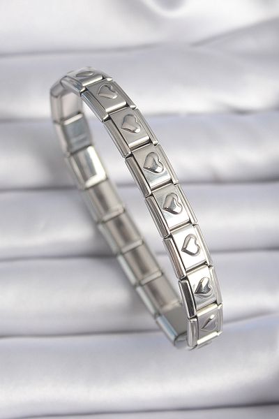 Avantaj Kapıda ®   316L Steel Silver Color Heart Engrave Nomination Charm Bracelet