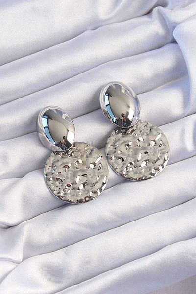 Avantaj Kapıda ®   Brass Silver Color Oval Crush Plate Earrings