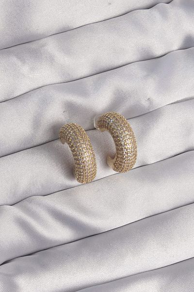 Avantaj Kapıda Brass Gold Color Zircon Stone Half Hoop Earrings