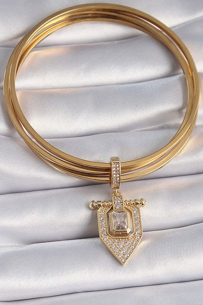 Avantaj Kapıda ®   Brass Gold Color Baguette Zircon Stone Ajda Charm