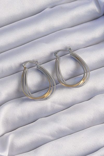 Avantaj Kapıda ®   Brass Gold Silver Color Oval Multi-Look Earrings