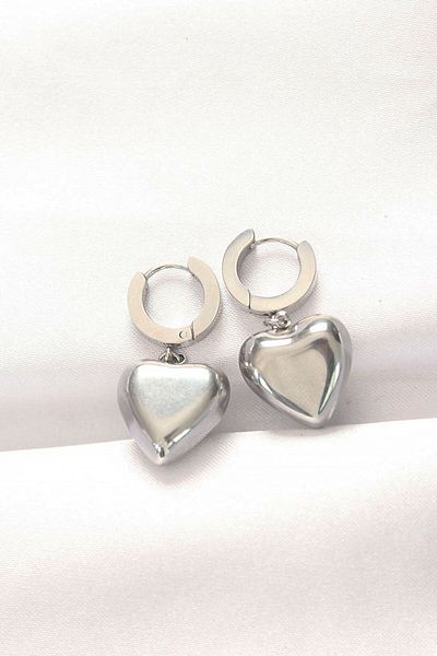 Avantaj Kapıda ®   316L Steel Silver Color Convex Heart Design Earrings