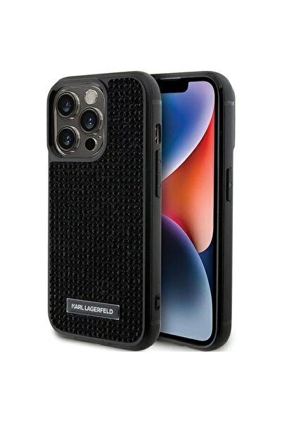 Karl Lagerfeld Husa Rhinestone Plate Metal Logo iPhone 15 Pro Max Negru
