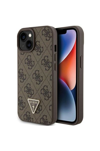 Guess Husa Pu 4g Strass Triangle Metal Logo Iphone 15 Maro
