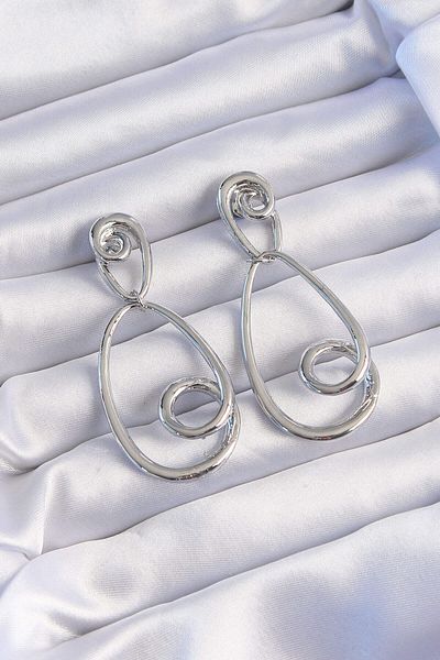 Avantaj Kapıda ®   Brass Silver Color Curved Dangle Earrings