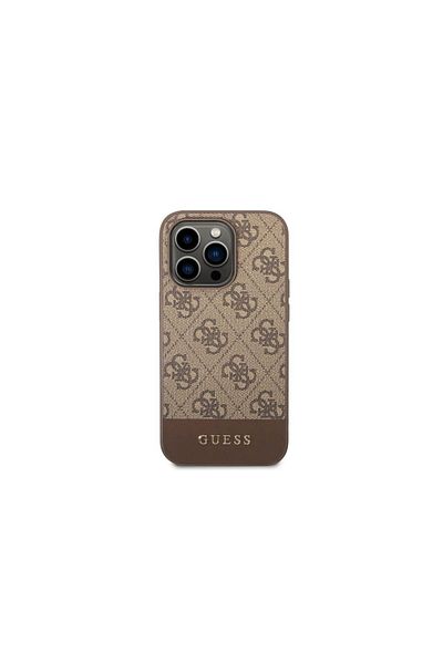 Guess Husa iPhone 14 Pro Max 4G Stripe Metal Logo Brown