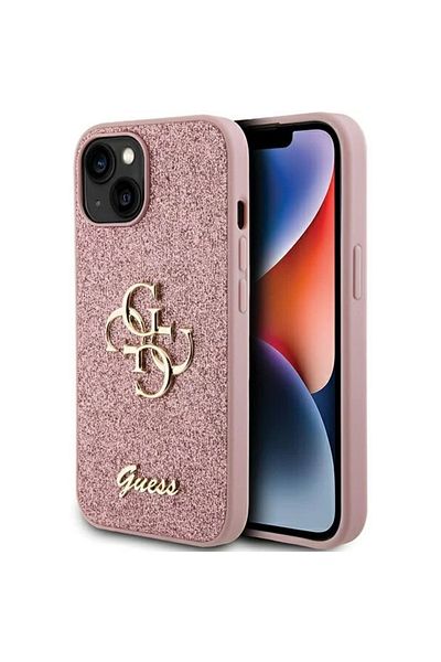 Guess Husa Fixed Glitter 4g Metal Logo Iphone 15 Roz