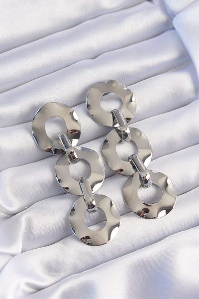 Avantaj Kapıda ®   Brass Silver Color Oval Mirror Model Dangle Earrings