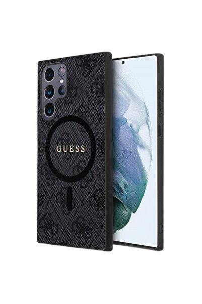 Guess Husa 4G Leather Metal Logo MagSafe Samsung Galaxy S24 Ultra Negru