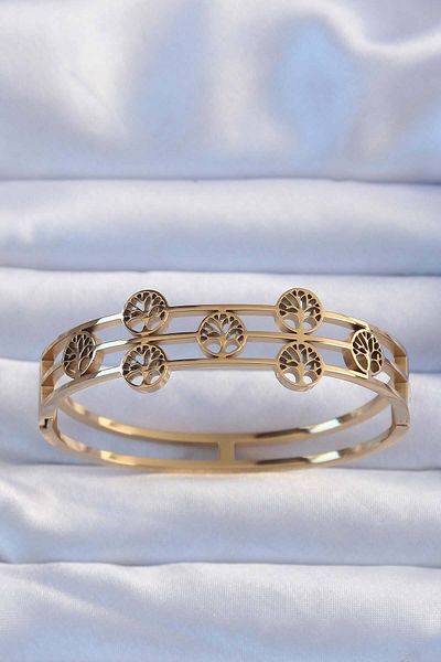 Avantaj Kapıda ®   316L Steel Gold Color Minimal Tree of Life Design Handcuffs