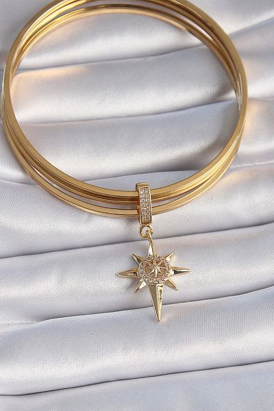 Avantaj Kapıda ®   Brass Gold Color Zircon Stone Pole Star Model Ajda Charm