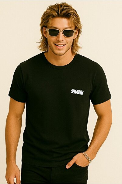 Jack & Jones J&J T-Shirt Ανδρικό μπλουζάκι με λογότυπο στο στήθος μαύρο