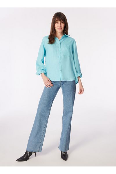 Sisley Light Blue Women's Wide Fit Linen Shirt 5Bmllq06S