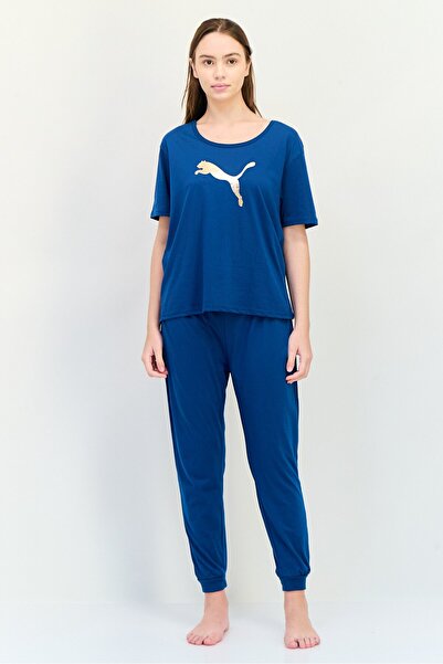 Puma Women 2 Pieces Sleepwear Set T-shirt And Pants, Teal Blue