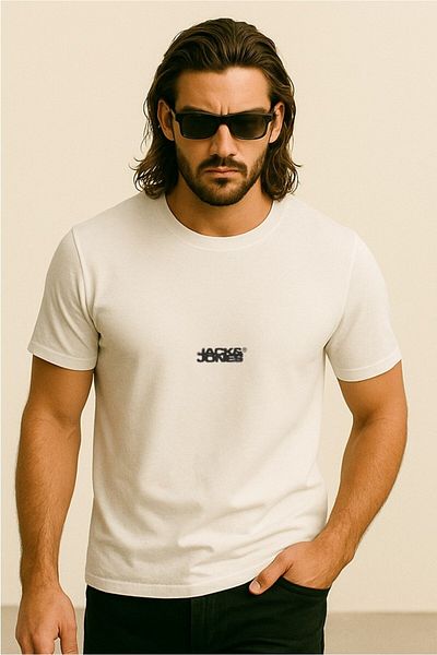 Jack & Jones J&J T-Shirt Ανδρικό μπλουζάκι με λογότυπο στήθος λευκό