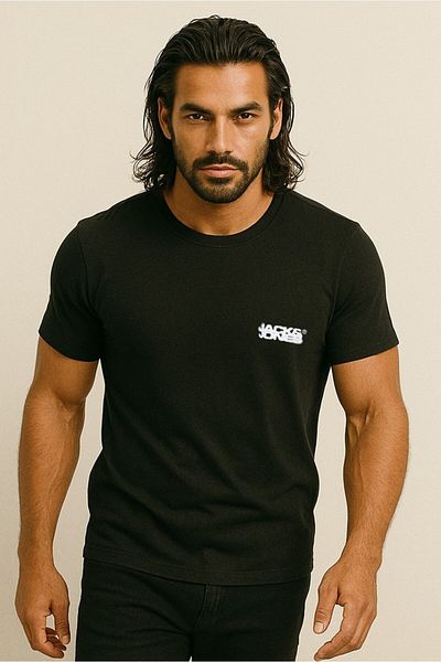 Jack & Jones Men's Crew Neck Logo Printed T-Shirt Black