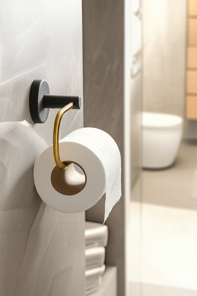 Sas Haus Suport elegant pentru hârtie igienică negru-auriu - Oțel, Suport ade...