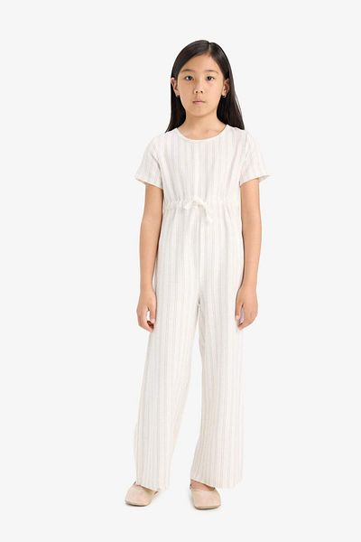 DeFacto Girls Short Sleeve Striped Viscose Jumpsuit F5783A825Sm