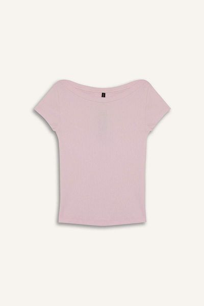 DeFacto Slim Fit Slim Fit Boat Neck Κοντομάνικο μπλουζάκι F5015AX25SM