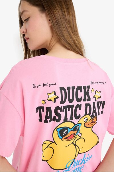 DeFacto Coool Oversize Wide Fit Crew Neck Photo Printed Short Sleeve T-Shirt F4788Ax25Sm