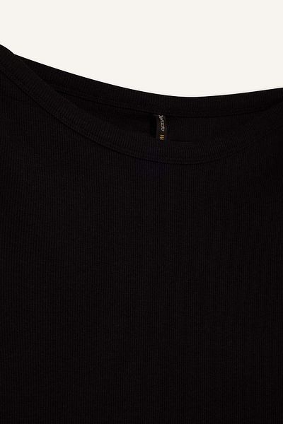 DeFacto Slim Fit Slim Fit Boat Neck Ribbed Camisole Black Short Sleeve T-Shirt F5015Ax25Sm