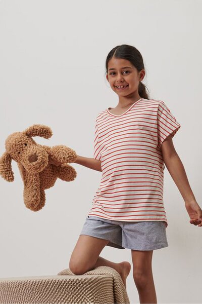 Tchibo Kids Girl 2 Pcs Striped Top And Bottom Pajama Set, White