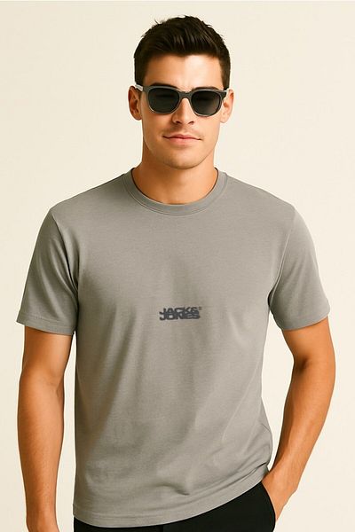Jack & Jones Ανδρικό μπλουζάκι J&J με τυπωμένο λογότυπο γκρι Slub