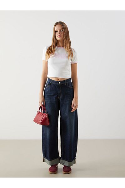 LC Waikiki XSIDE Ecru Crew Neck εμπριμέ γυναικείο Crop S5LT75Z8NVY25