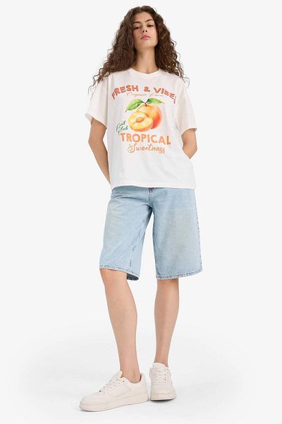 DeFacto Oversize Wide Fit Crew Neck Printed Short Sleeve T-Shirt F6199Ax25Hs