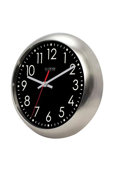 Generic Equity Brushed Titanium Owen Metal Silent Quartz Wall Clock Silver and Black