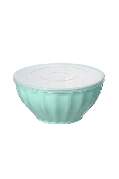 Generic وعاء سلطة دائري بتصميم عصري من فيلي مع غطاء، أزرق وأبيض، سعة 3500 مل، Y1K120218-G