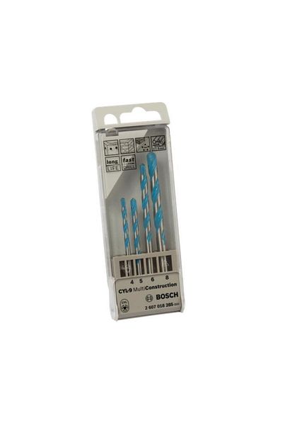 Generic طقم مثقاب بوش CYL-9 متعدد الاستخدامات بتصميم مضلع، مكون من 4 قطع، باللونين الأزرق والفضي